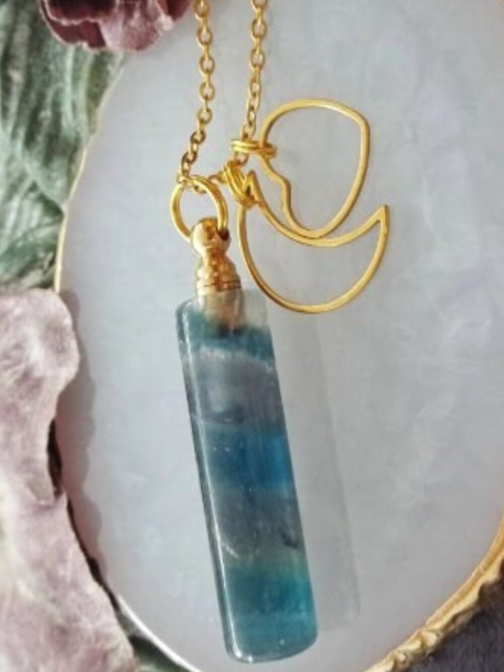 Natural Rainbow Fluorite Crystal Vial Pendant Necklace Celestial Charms